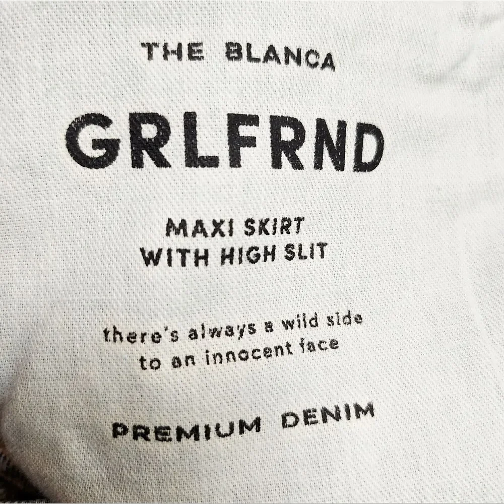 GRLFRND The Blanca Maxi Skirt W/High Slit Denim Jean Skirt Crissy Field Size 29